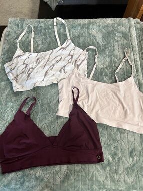 Danskin Bralette Trio in Pale Pink, Marble, and Deep Plum